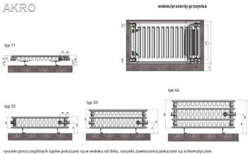 Grzejnik panelowy V11 600x500 453W 75° dolny prawy