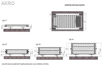 Grzejnik panelowy C11 600x600 boczny 544W 75°