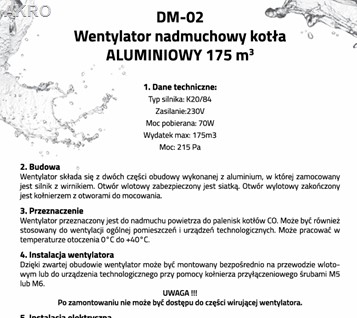 Wentylator nadmuchowy dmuchawa aluminium DIAMOND