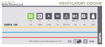 Wentylator łazienkowy SUBTIL 100S wył. pociągany