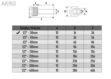 Kieszeń termometra 1/2" długa - 30mm