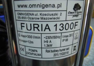 Pompa zatapialna do ścieków FURIA1300