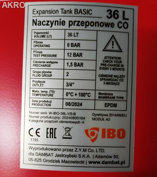 Naczynie przeponowe wzbiorcze do centralnego ogrzewania 36L