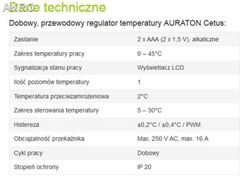 AURATON CETUS P (stara nazwa 3013P) przewodowy regulator temperatury
