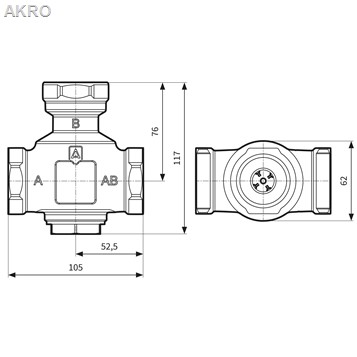 AFRISO Zawór temperaturowy 3-DR 55°C 5/4, 9kvs