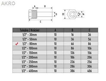 Kieszeń termometra 1/2" długa - 80mm