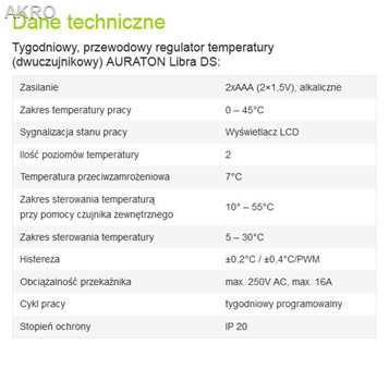 AURATON LIBRA DS Przewodowy Regulator temperatury