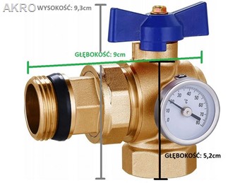Zawór kulowy 1'' z termometrem niebieski kątowy