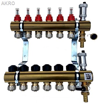 Rozdzielacz mosiężny 6 rotametry zawory zaciski kompletny