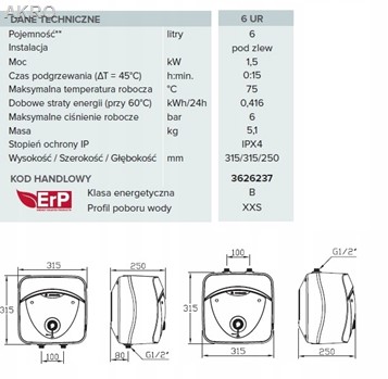 Ariston Andris LUX 6l nadumywalkowy ogrzewacz wody bojler elektryczny pojemnościowy