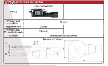 Syfon brodzikowy SLIM fi 90mm odpływ 24l/min