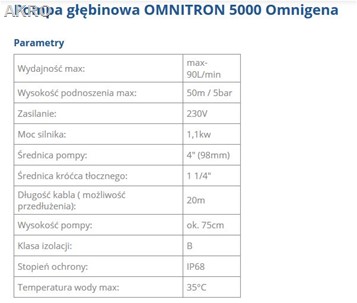 Pompa głębinowa OMNITRON 5000 230V OMNIGENA