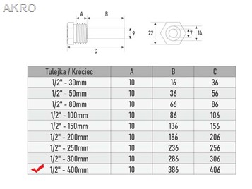 Kieszeń termometra 1/2" 400mm AISI PG9 nierdzewka