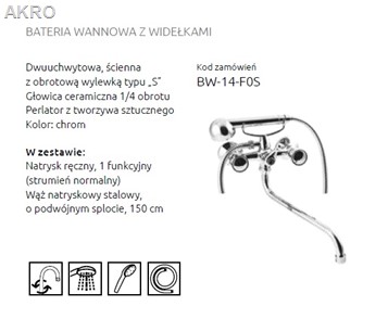 Bateria wannowa standard długa wylewka INVENA