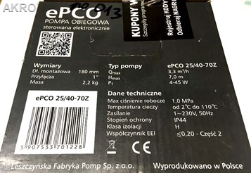 Pompa c.o. ePCO Leszno 25/40-70Z do 7 m.