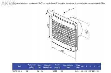 Wentylator VENTS 100 M TP czujnik ruchu