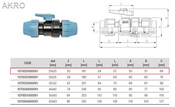 Zawór kulowy PE 20mm do wody na rure PE 20