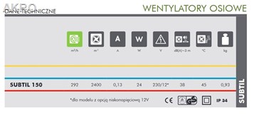 Wentylator łazienkowy SUBTIL 150S wył. pociągany