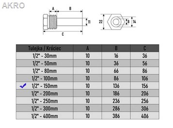 Kieszeń termometra 1/2" długa - 150mm