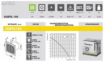 Wentylator łazienkowy SUBTIL 100 12V VENTIKA