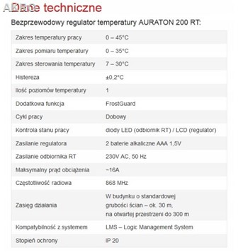 AURATON AQUILA (stary 200 RT) Regulator temperatury