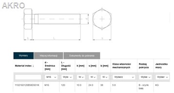 Śruba maszynowa M16x120/5,8 1kg.