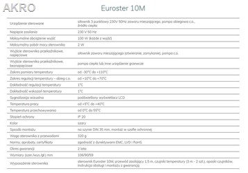 EUROSTER 10M Sterownik siłownika zaworu, pompy CO