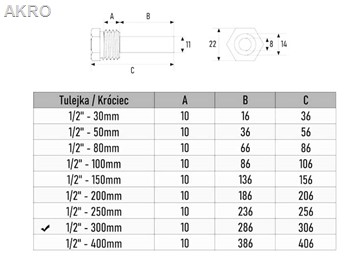 Kieszeń termometra 1/2" długa - 300mm