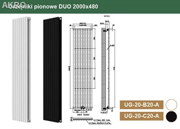 Grzejnik pionowy INVENA V20 2000x480 biały