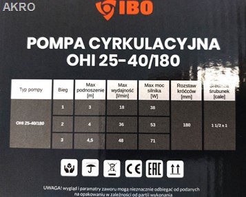 Pompa cyrkulacyjna IBO OHI 25-40 180mm