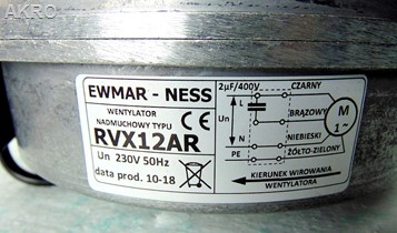 Dmuchawa wentylator RV12AR z klapką EWMAR-NESS węglowe i podajniki 25-50kW