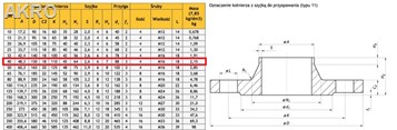 Kołnierz szyjkowy DN40 PN16 40/48,3 4 otwory