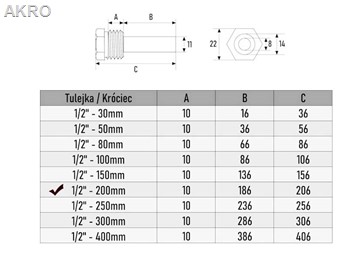 Kieszeń termometra 1/2" długa - 200mm
