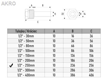 Kieszeń termometra 1/2" długa - 250mm