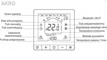 ESCO TC-720C WIFI TUYA CZARNY Termostat DO KOTŁA p