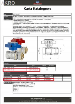 Zawór kulowy półśrubunek-termometr 1" dn25CZ