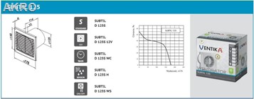 Wentylator łazienkowy SUBTIL 125S wył. pociągany