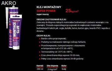 Klej montażowy MOUNTER 25kg/cm2