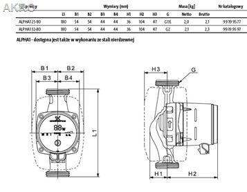 Pompa c.o.GRUNDFOS Alpha1 25/80 180 OBIEGOWA